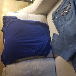 Chico’s Platinum Bootleg Jeans Sz 11 Short & Top Sz M**